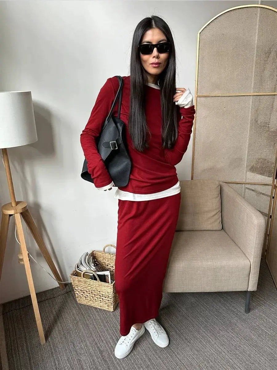 Hirsionsan Modal Soft Loose Set Women Long Sleeve Top High Waist Pants