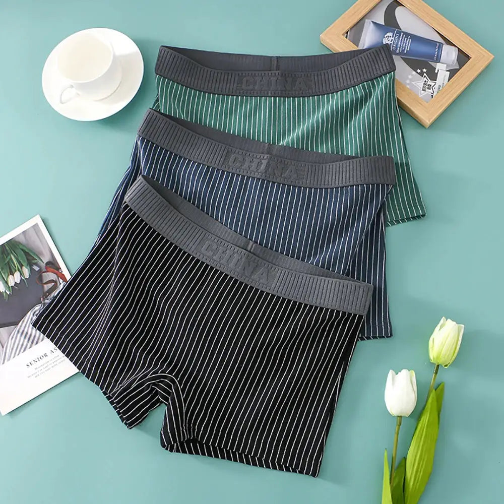 Simples Market 3-pack striped cotton women's panties, mid-rise boyshorts, breathable