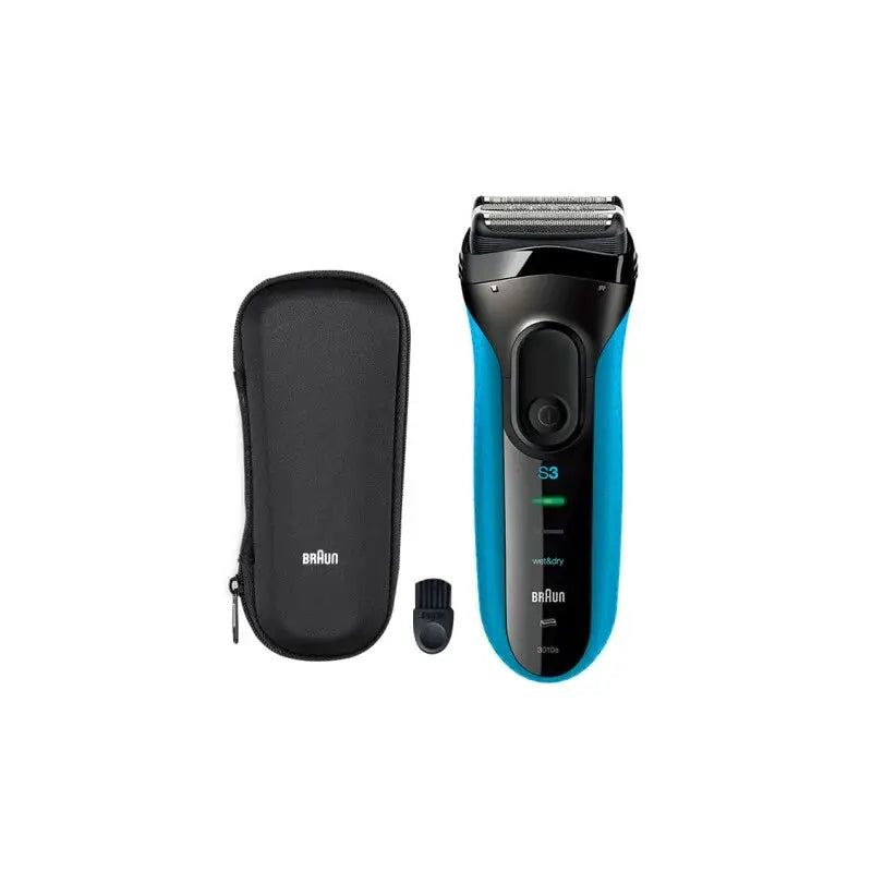 Braun electric shaver 3 Series ProSkin 3040S with trimmer in blue/black, includes travel case