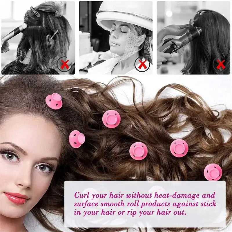 Heatless pink silicone hair curlers set from Simples Market, 10/20pcs for DIY styling