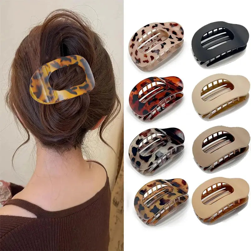 Leopard Pattern Oval Flat Hair Clips Large French Acrylic Claw Clip For Secure Hold And Style
