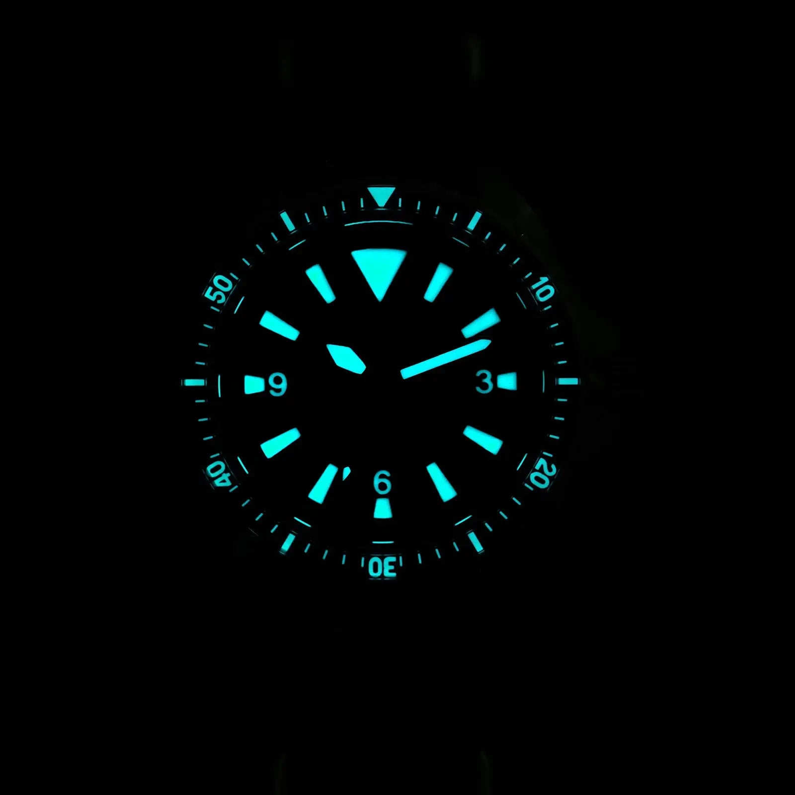 Watchdives WD1980 V3 luxury watch with teal luminous dial and bezel glow in the dark.