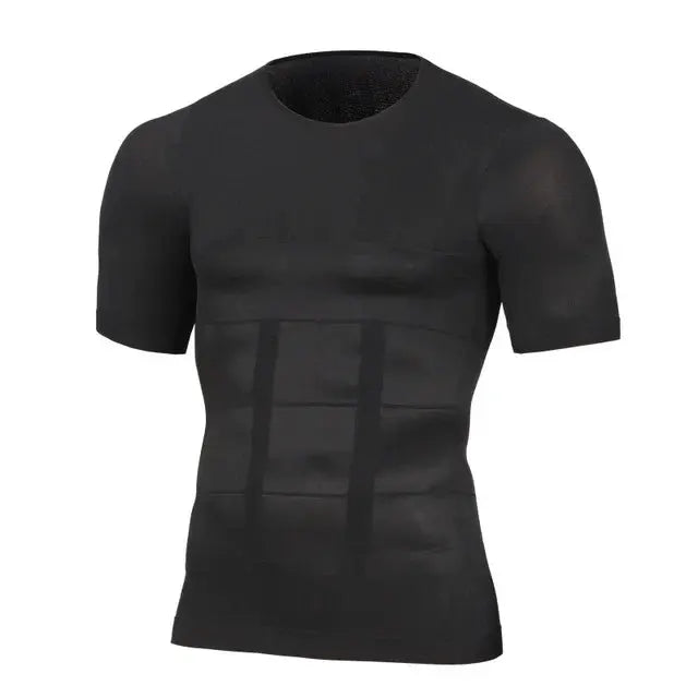 Tummy-control compression shirt for men by Simples Market in black with abdominal binder panels