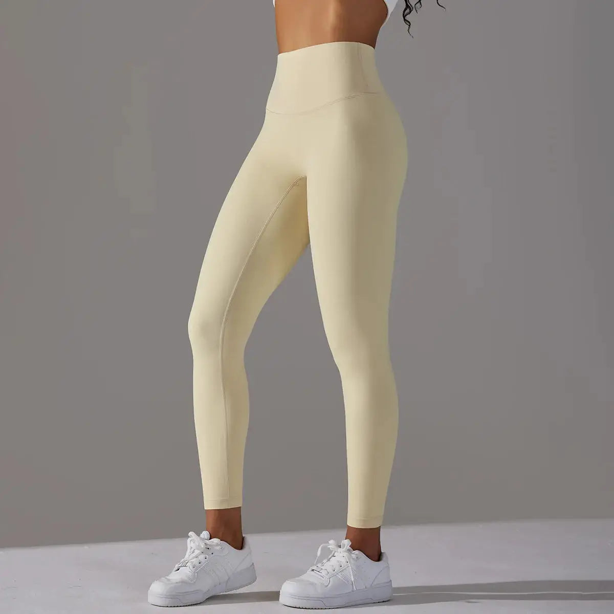 High-waist naked-feeling leggings by Simples Market, beige, for gym, running and yoga