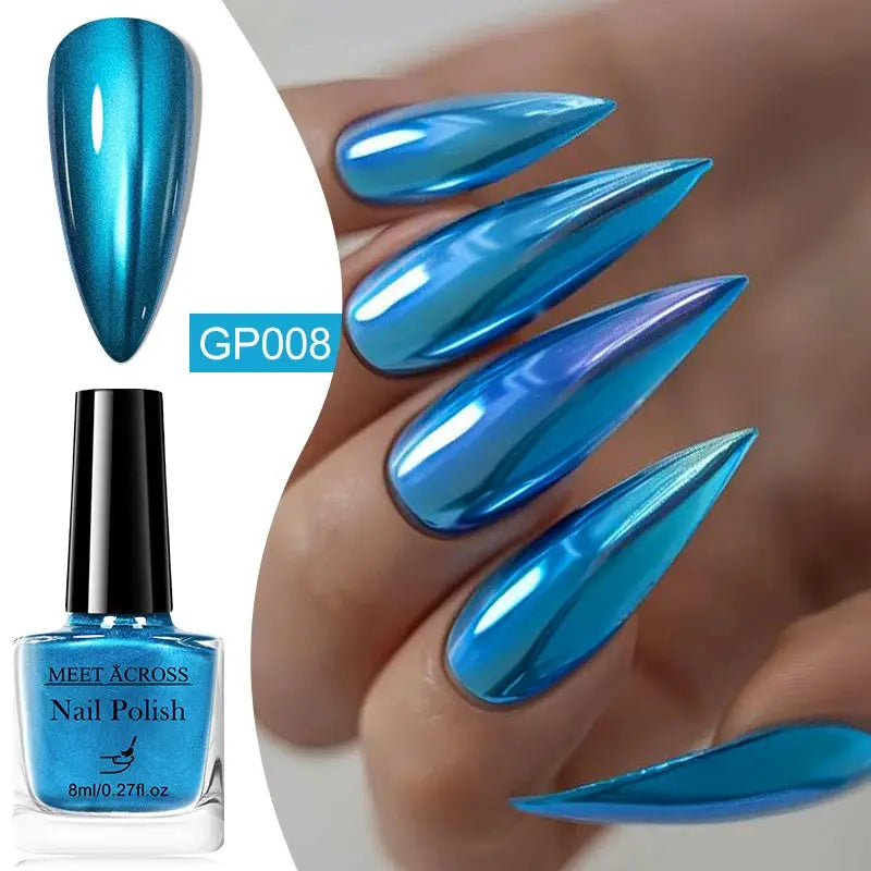 NovaGlow Metallic Nail Polish Mirror Effect 8ml Fast Drying Long Lasting No Lamp Cure Professional Salon Quality