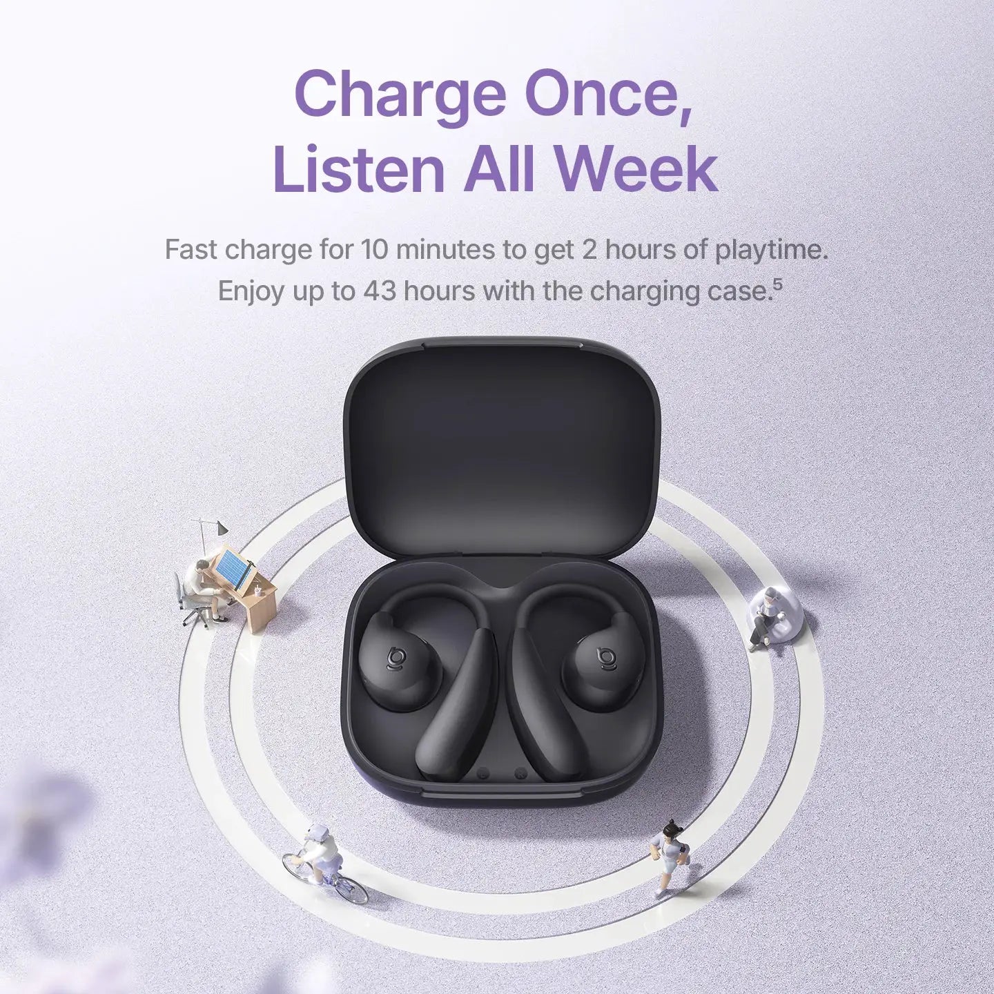 Baseus BF1 Lite open-ear sport wireless earphones in charging case, black, Bluetooth 5.4, 60H playtime