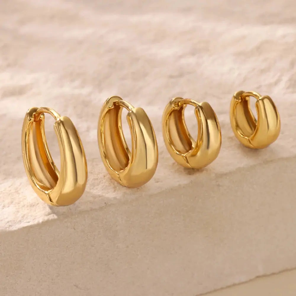 Gold-tone chunky hoop earrings set of four in stainless steel for women