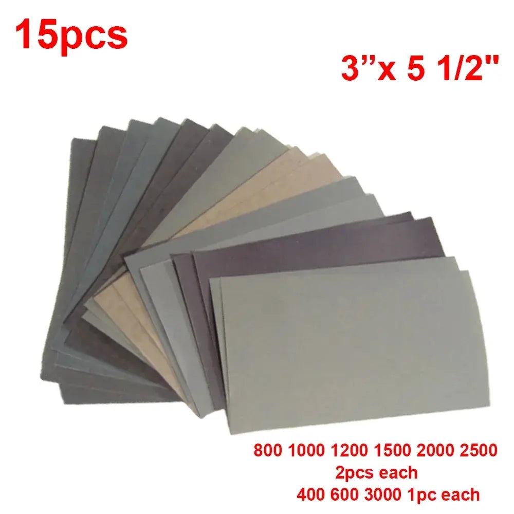 15 Piece Sandpaper Set With Grits 400 600 800 1000 1200 1500 2000 2500 3000 For Wet And Dry Sanding Abrasive Papers