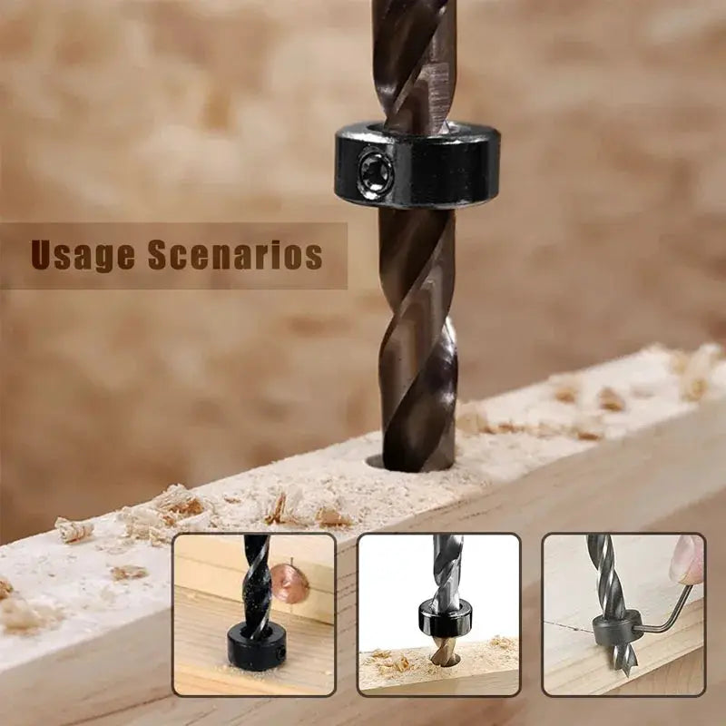 Drill Stop Collar Set For Depth Control Adjustable Metric Ring Lock Steel Positioner Guide For Woodworking