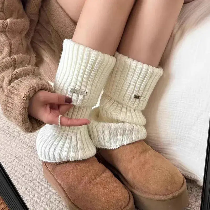 NovaWear Womens Knitted Leg Warmers 2 Pairs Acrylic Material Flexible Length For Cozy Autumn Winter Coverage