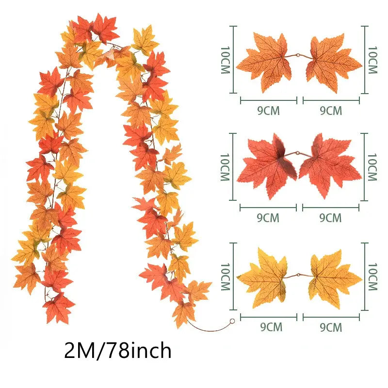 200cm autumn maple leaf wreath by Simples Market with orange, red and yellow artificial leaves