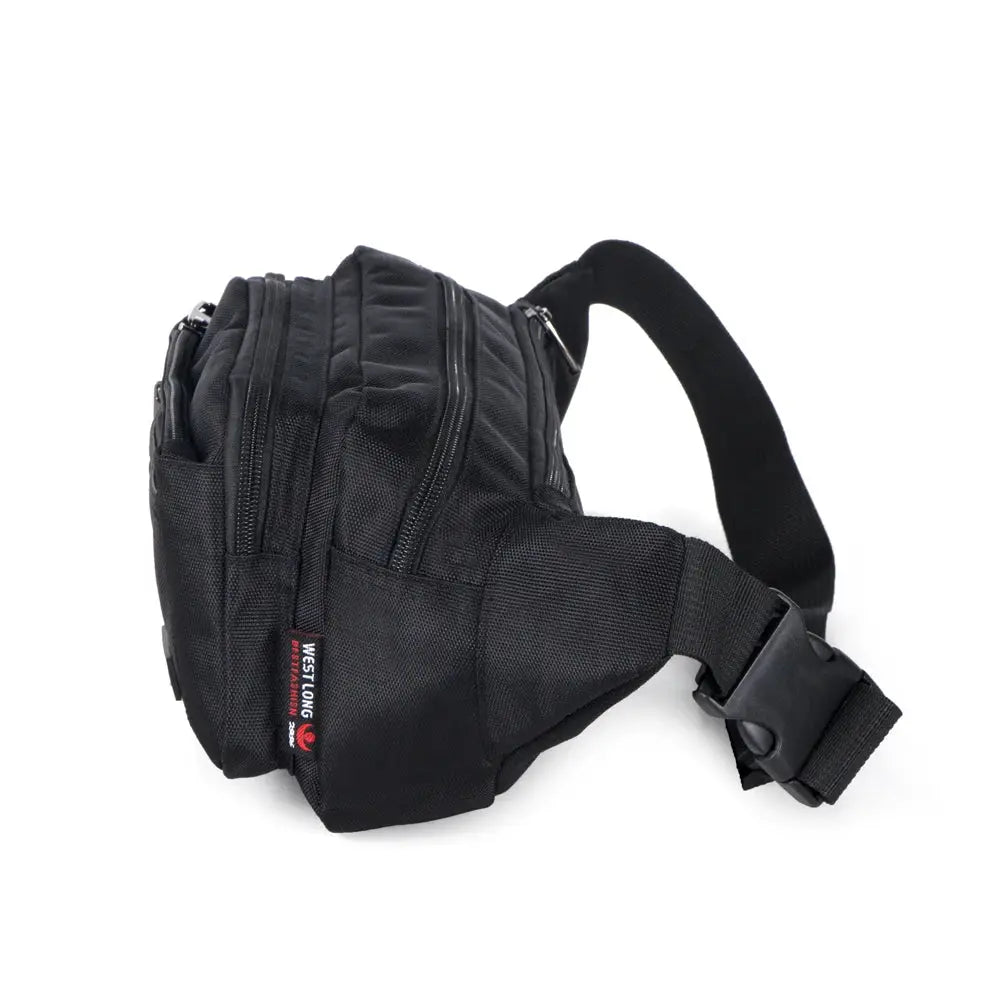 Westlong black waist pack unisex fanny bag with multiple zip pockets and adjustable strap