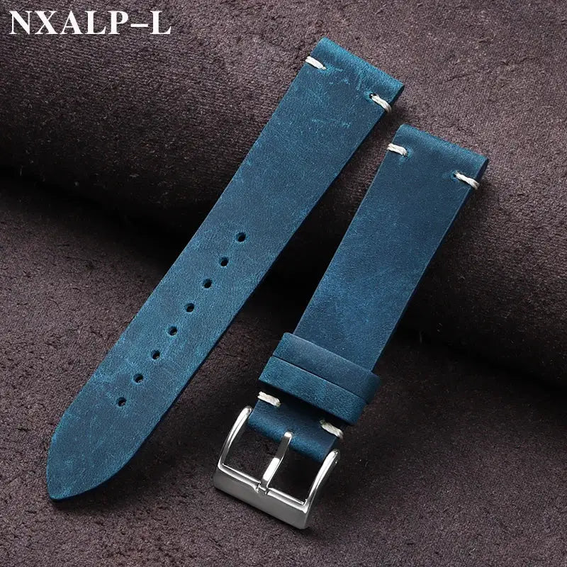 Heritage Vintage Oil Wax Leather Watch Band 18mm To 22mm Handmade Stitching Cowhide Strap For Omega Seiko Smartwatch