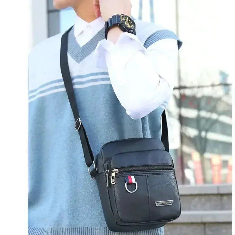 Aurora PU Leather Crossbody Bag For Men Large Capacity Casual Solid Color Shoulder Bag