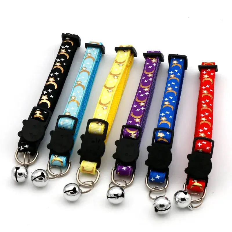 Cartoon Star Moon Cat Collar With Bell Adjustable Breakaway Safety Necklace For Cats And Small Dogs