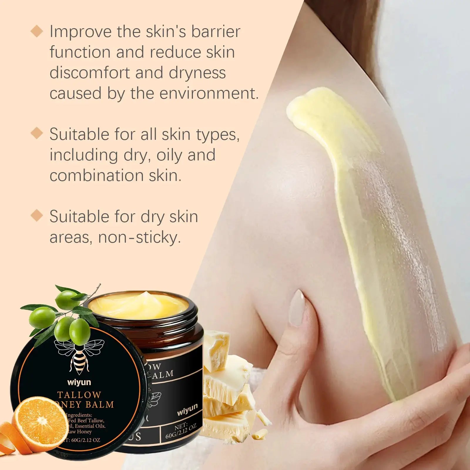 PureGlow Naturals Beef Tallow Honey Cream Glow Deep Hydration Elasticity Boost Brightening Firming For Face And Body