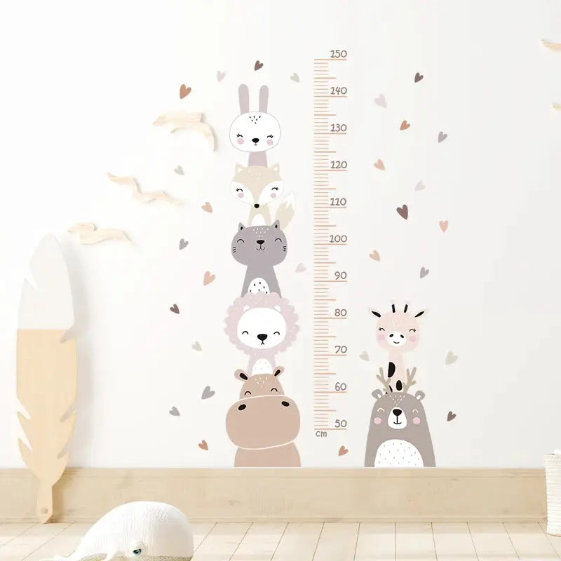 3pc cartoon animal height ruler wall stickers, PVC waterproof removable, pastel colors for kids room