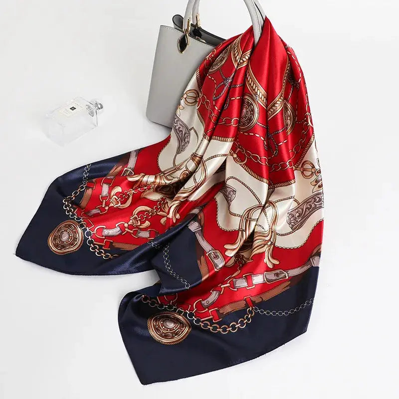 90x90cm Silk Like Square Scarves Women Hijab Shawls Fashion Print Kerchief Femme Head Scarf Foulard Bandana Beach Pareo