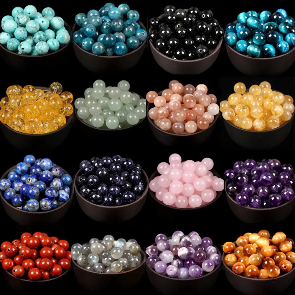 Natural Round Gemstone Beads Mix Tiger Eye Amazonite Lava Turquoise Agate Jasper Garnet for Jewelry Making DIY