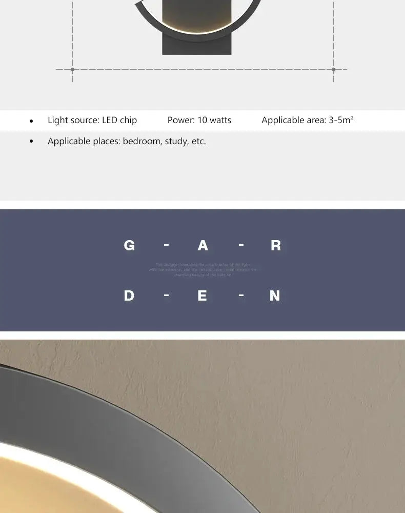 Modern LED wall lamp by Simples Market; Nordic black, white and gold circular ring design for living room or bedroom