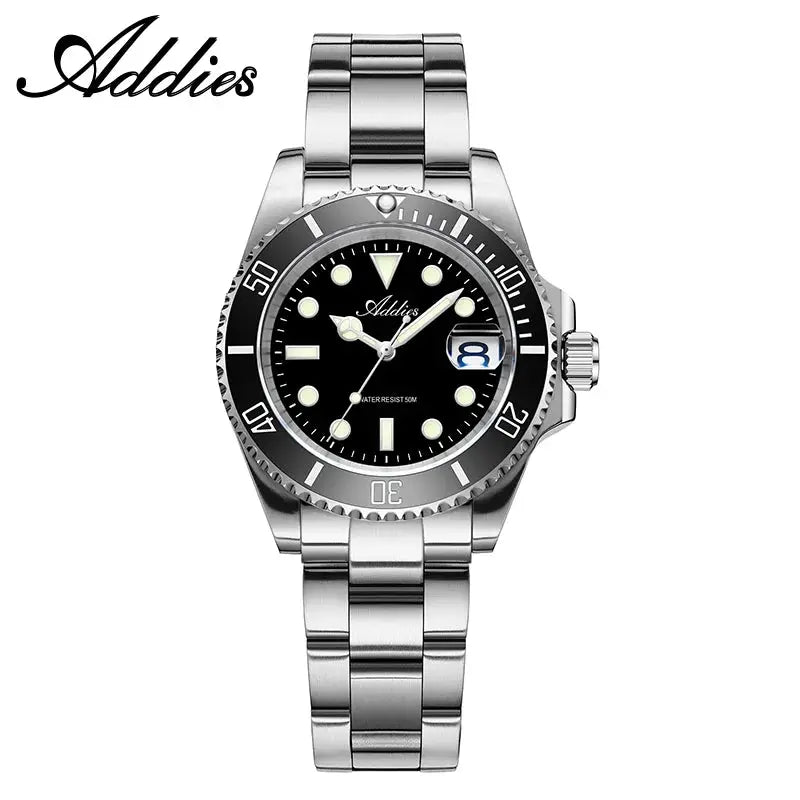 Addies women's luxury quartz watch with stainless steel bracelet and ceramic bezel, 50m water resistant
