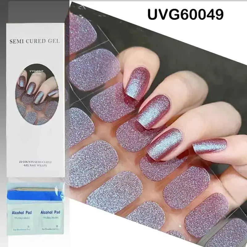 NailLux Semi Cured Nail Wraps For 16 To 20 Tips Easy Full Cover Adhesive Press On Nails Gel Finish UV LED Compatible
