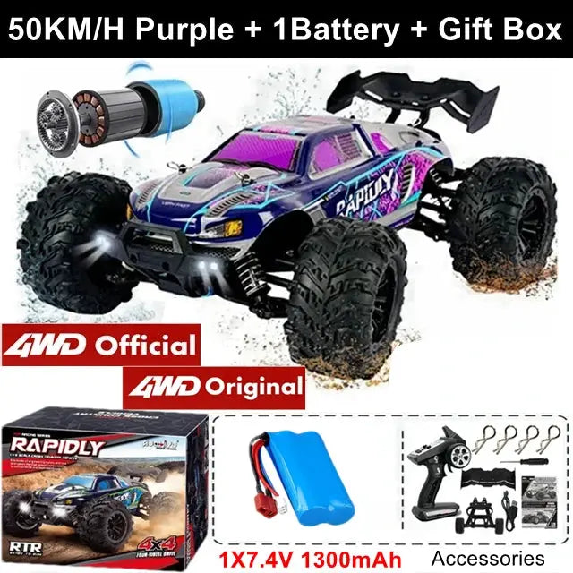 4WD Remote Control Off Road 4X4 High Speed Brushless Buggy Truck 80 KMH Drift Racing Toy for Kids and Adults