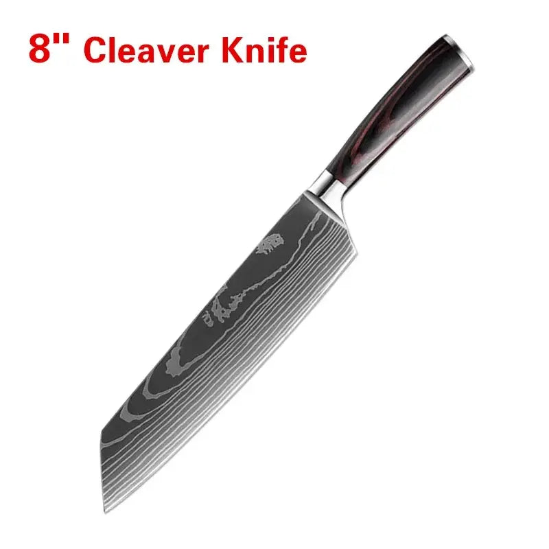 PrimeBlade Laser Damascus Kitchen Knife Set Durable Stainless Steel With Laser Pattern For Meat Fruit Bread And More