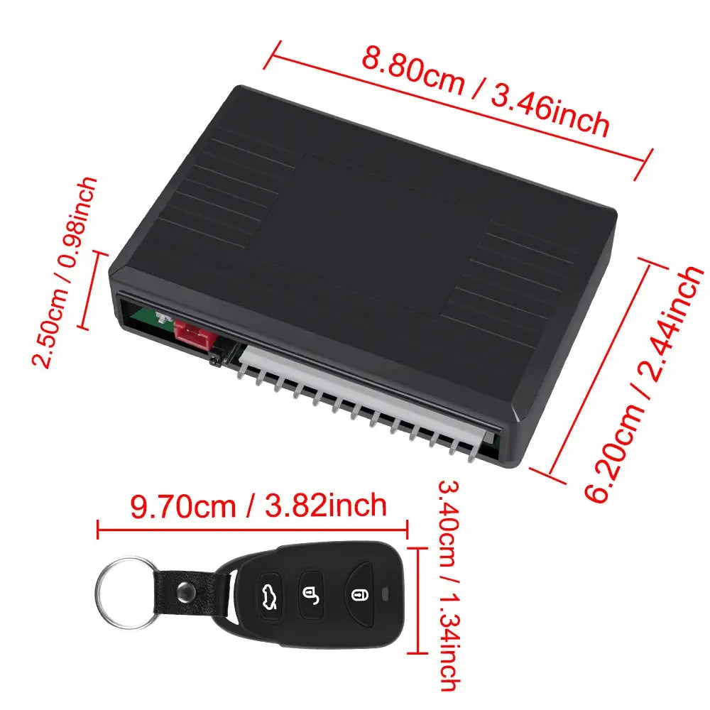 Simples Market car remote central locking kit with black control module and 3-button key fob