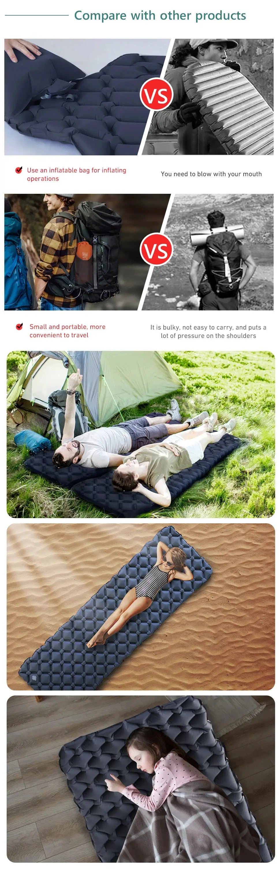 WESTTUNE ultralight camping sleeping pad by Simples Market, dark blue inflatable mattress for travel and hiking