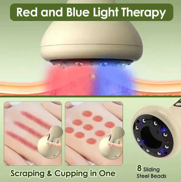 USB Rechargeable Abdominal Massager with red and blue light therapy, cupping and scraping, 8 sliding steel beads.