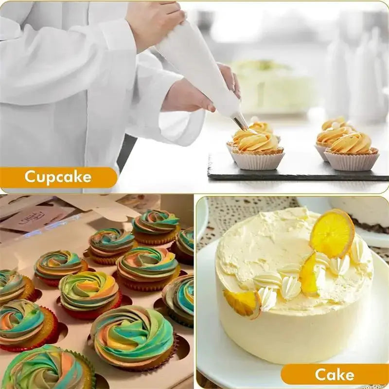 Silicone Piping Bags And Tips Set For Cake Decorating Reusable Pastry Tool With Stainless Steel Nozzles