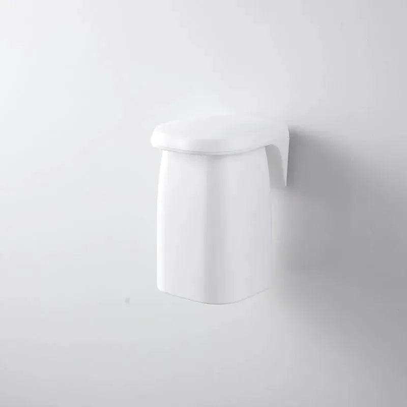 Mouthwash cup wall-mounted holder in white plastic with lid, minimalist Japanese-style design