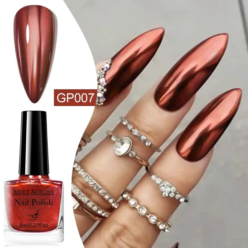 NovaGlow Metallic Nail Polish Mirror Effect 8ml Fast Drying Long Lasting No Lamp Cure Professional Salon Quality