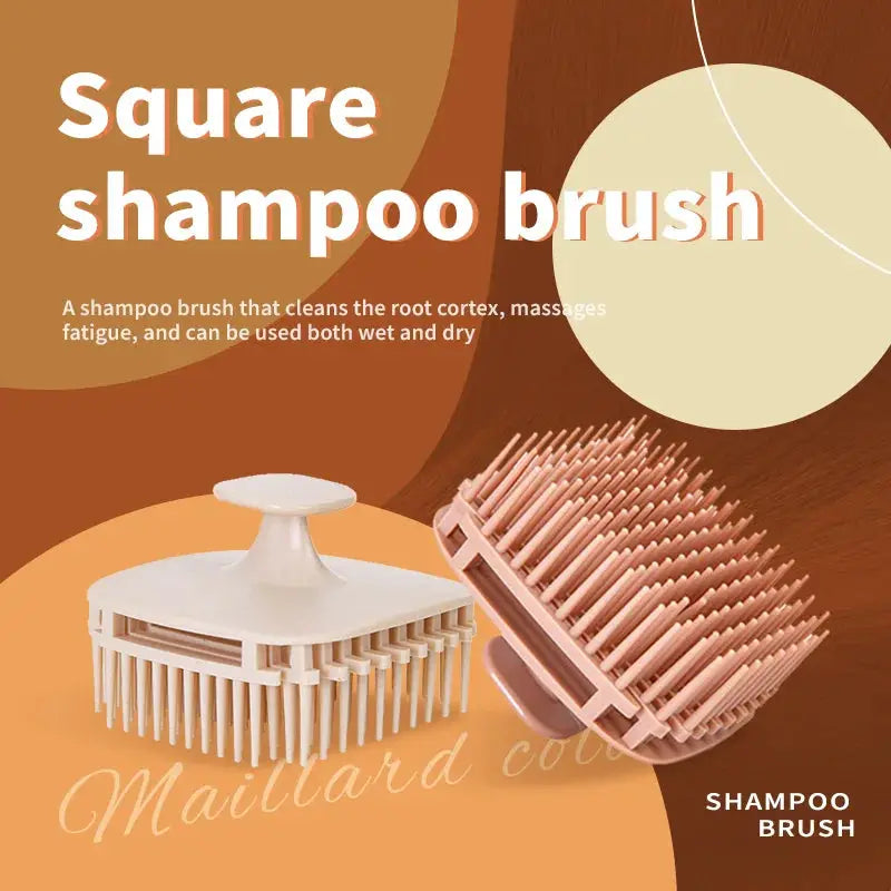 Shampoo brush set: 2 silicone scalp massage brushes, white square brush and pink rounded brush, Simples Market