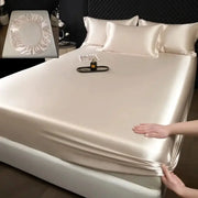 Mulberry silk fitted sheet set, 3-piece by Simples Market, champagne color with pillowcases