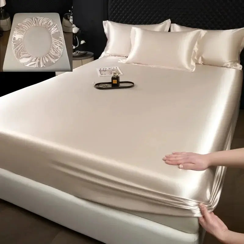 Mulberry silk fitted sheet set, 3-piece by Simples Market, champagne color with pillowcases