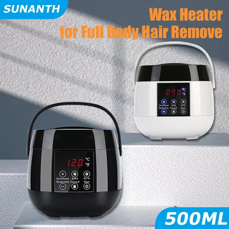 500ml wax heater machine for hair removal, black and white with LCD display, Sunanh logo visible