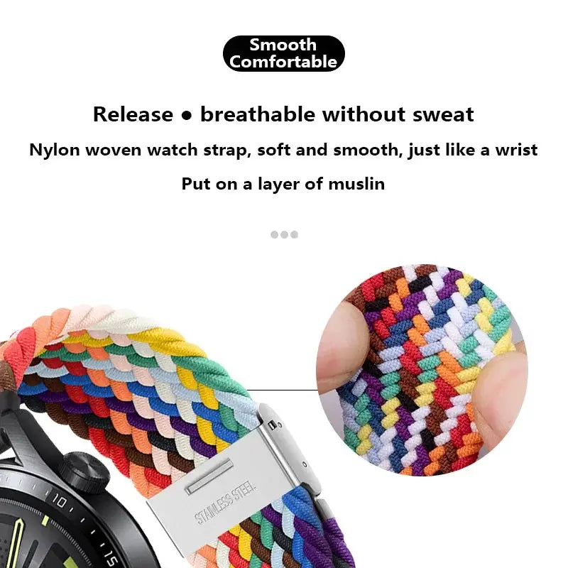 20mm 22mm Nylon Band for Samsung Galaxy Watch 6 5 4 40/44mm 5Pro Active 2 Gear S3 Braided Elastic Bracelet for Huawei GT2/3 4Pro