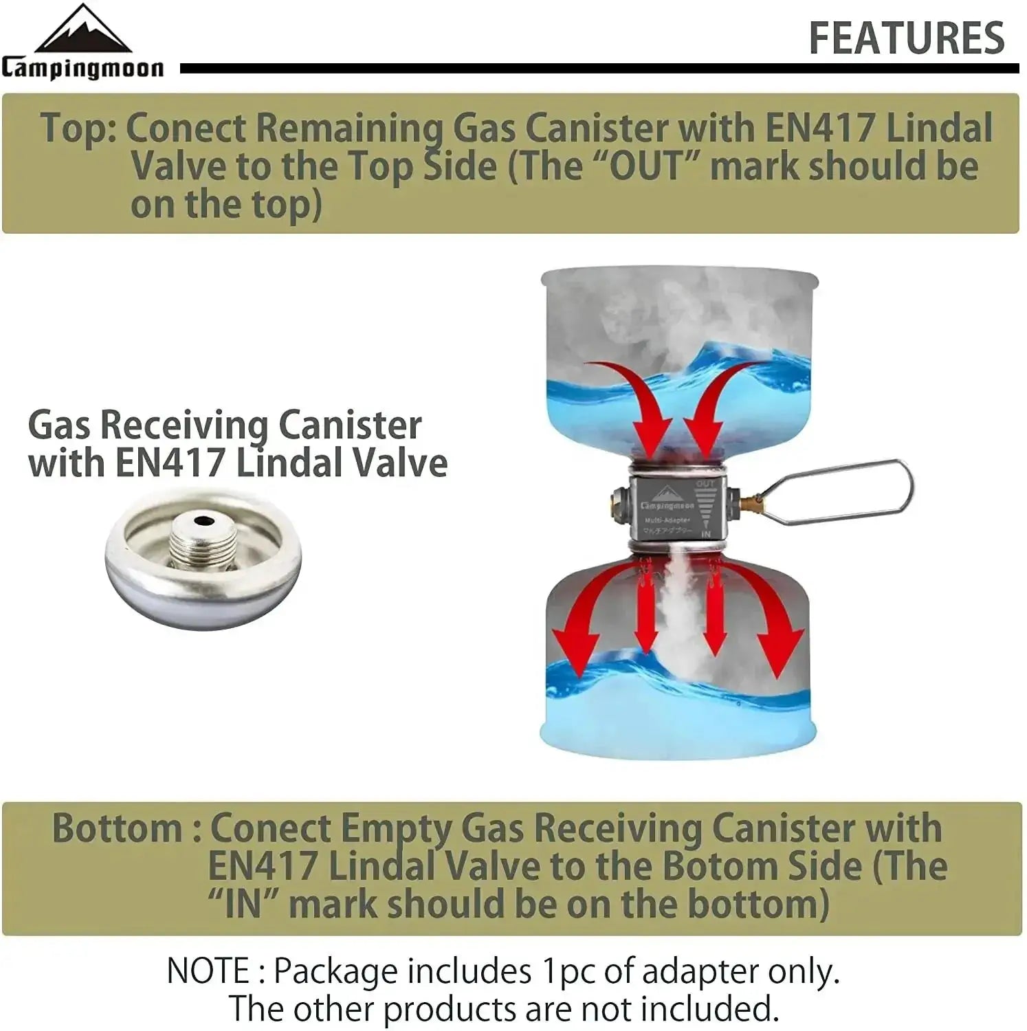 CampingMoon Z15 gas tank multi-adapter with pressure relief valve for outdoor camping.