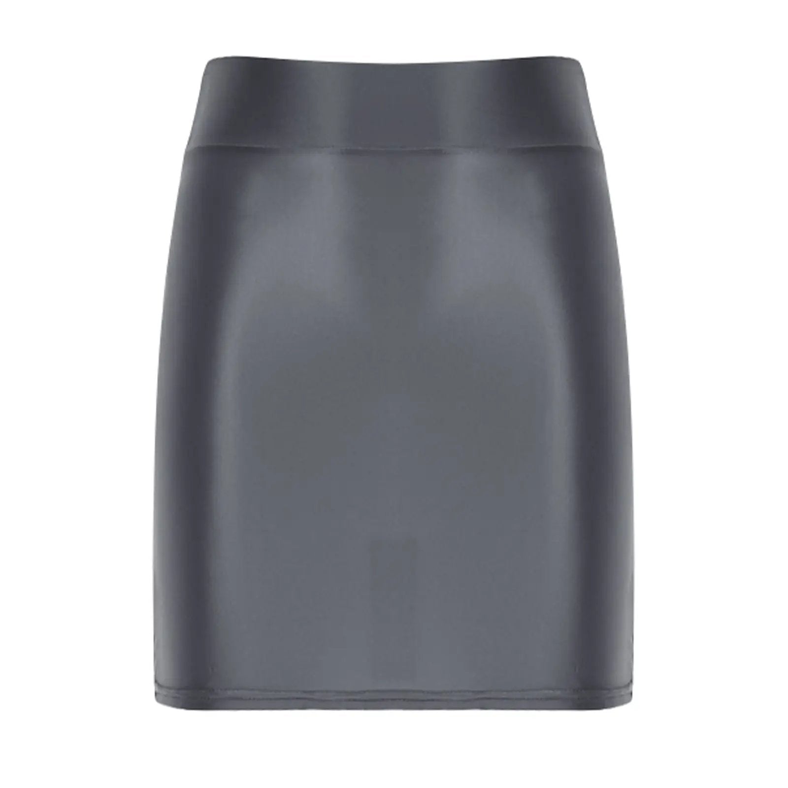 Patent leather mini skirt for women, glossy gray, low-rise clubwear
