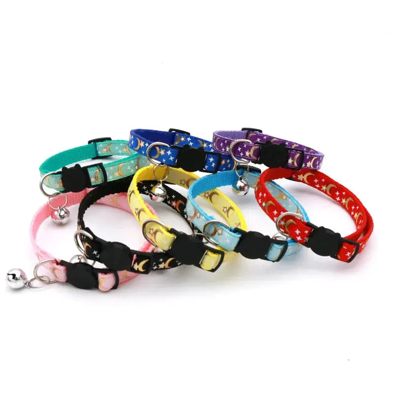 Cartoon Star Moon Cat Collar With Bell Adjustable Breakaway Safety Necklace For Cats And Small Dogs