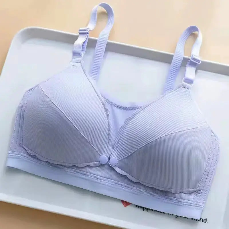 Women's lavender wireless push-up bra with adjustable straps and ribbed cups