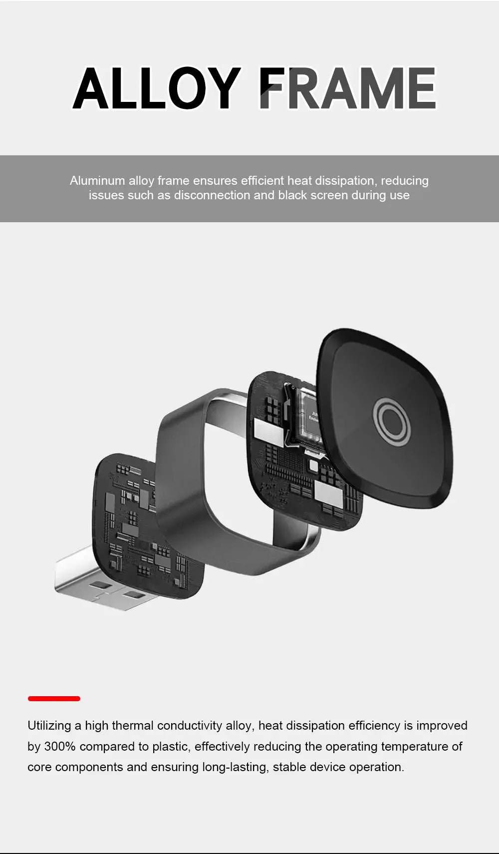 XUDA 2in1 wireless CarPlay adapter with aluminum alloy frame and exposed internal PCB modules