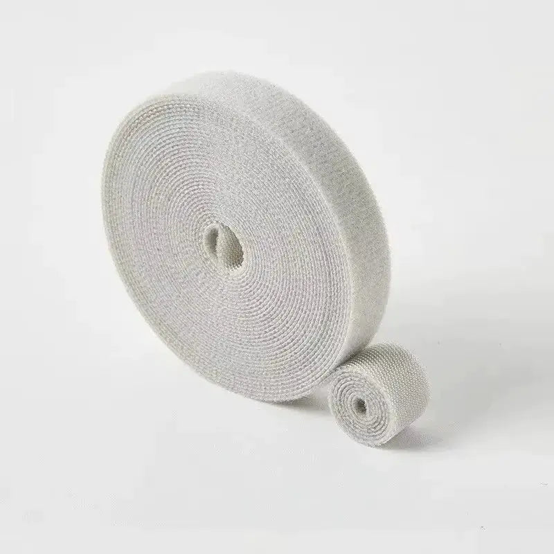 Gray fabric cable organizer wrap set, cord management tapes in 1 large and 1 small roll