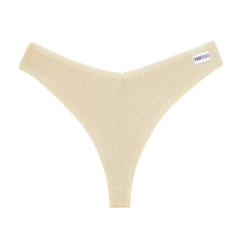 Finetoo beige waffle cotton thong for women, 4-pack set, S-XL.