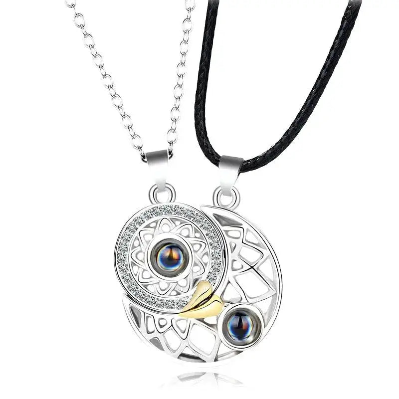 Couple Magnetic Heart Pendant Necklace Electrocardiogram Design Interlocking Hearts Valentines Gift