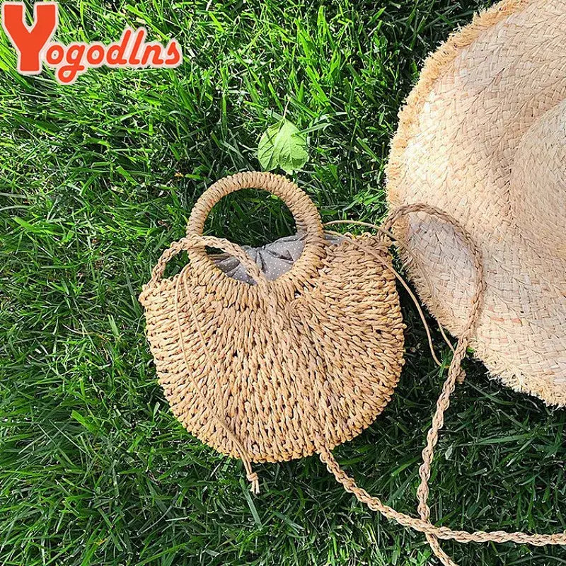Yogodlns Handmade Half Round Rattan Woven Straw Bag Summer Women Messenger Crossbody Small Beach Handbag New