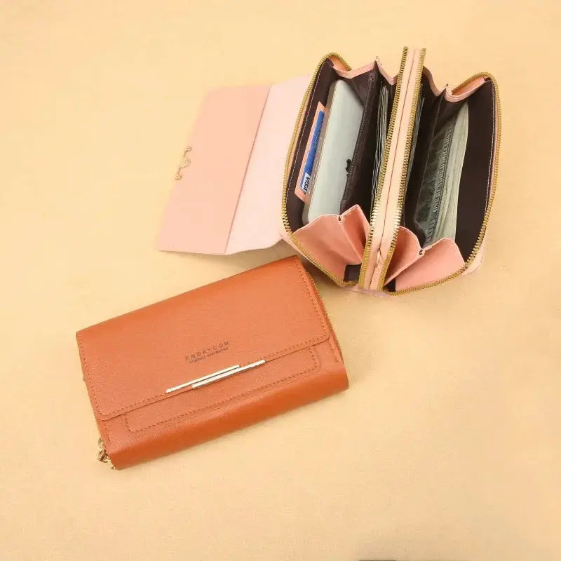 Simples Market women's mid-size wallet bag, peach-orange convertible shoulder clutch with coin pocket