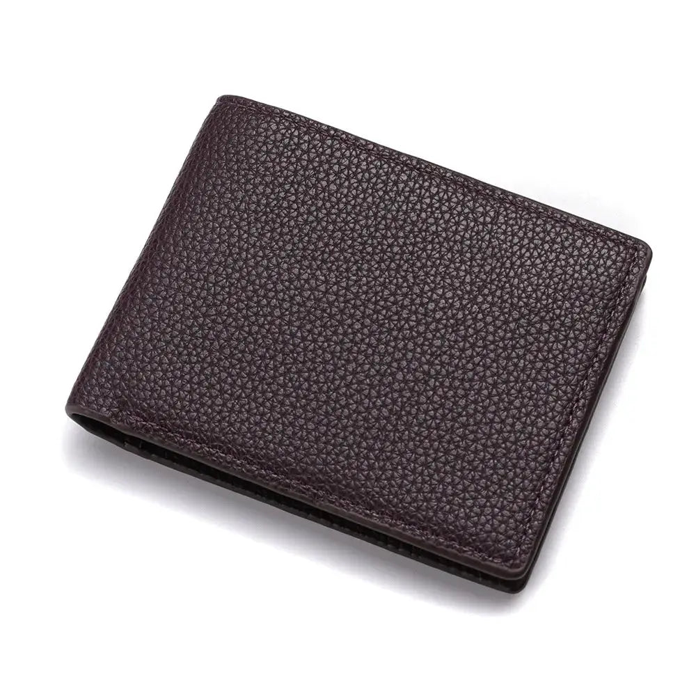Wallet, dark brown textured leather, men's short bi-fold style